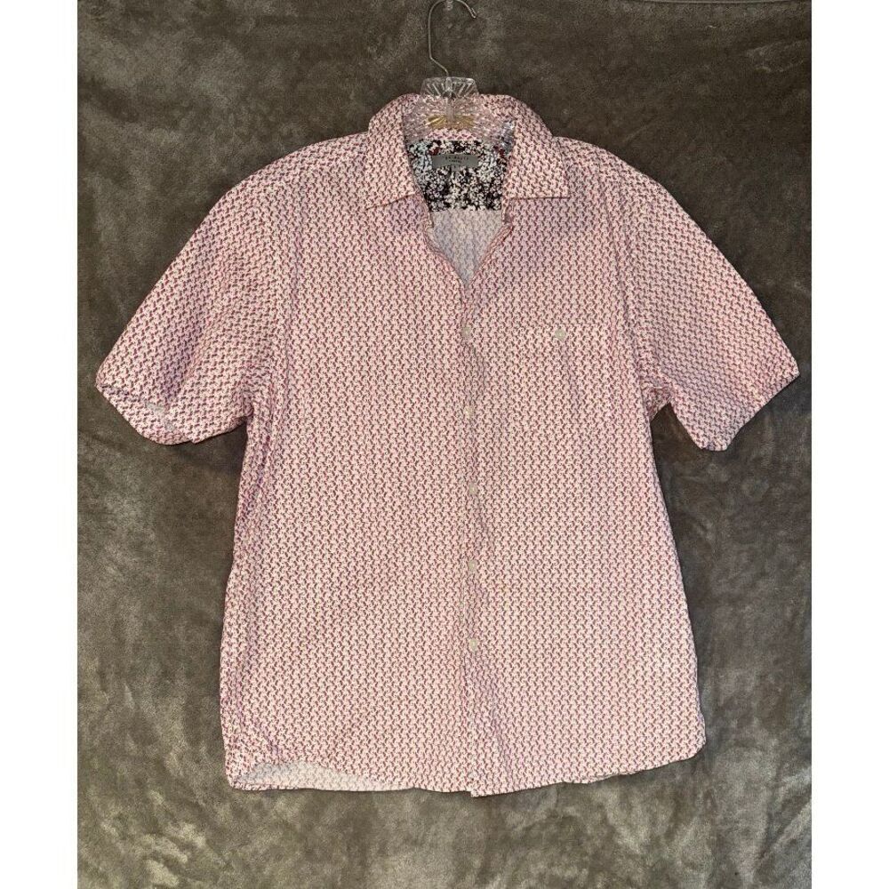 Ted Baker Red & White Printed Button Up Collared Short Sleeve Top Sz 5 #780